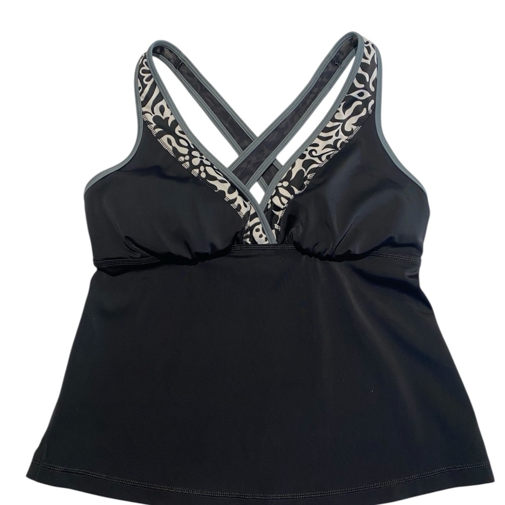 Lands End’ Swim Tankini Too Black and Gray Cross-Back Padded Tank Women 6 HSH